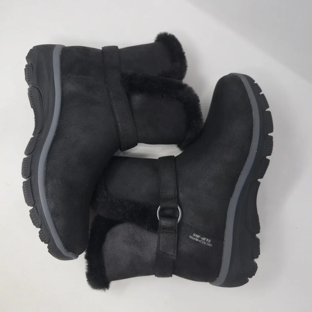 Skechers Slip-ins Boots Black On-the-GO Joy Faux Fur Winter Womens 10 168045